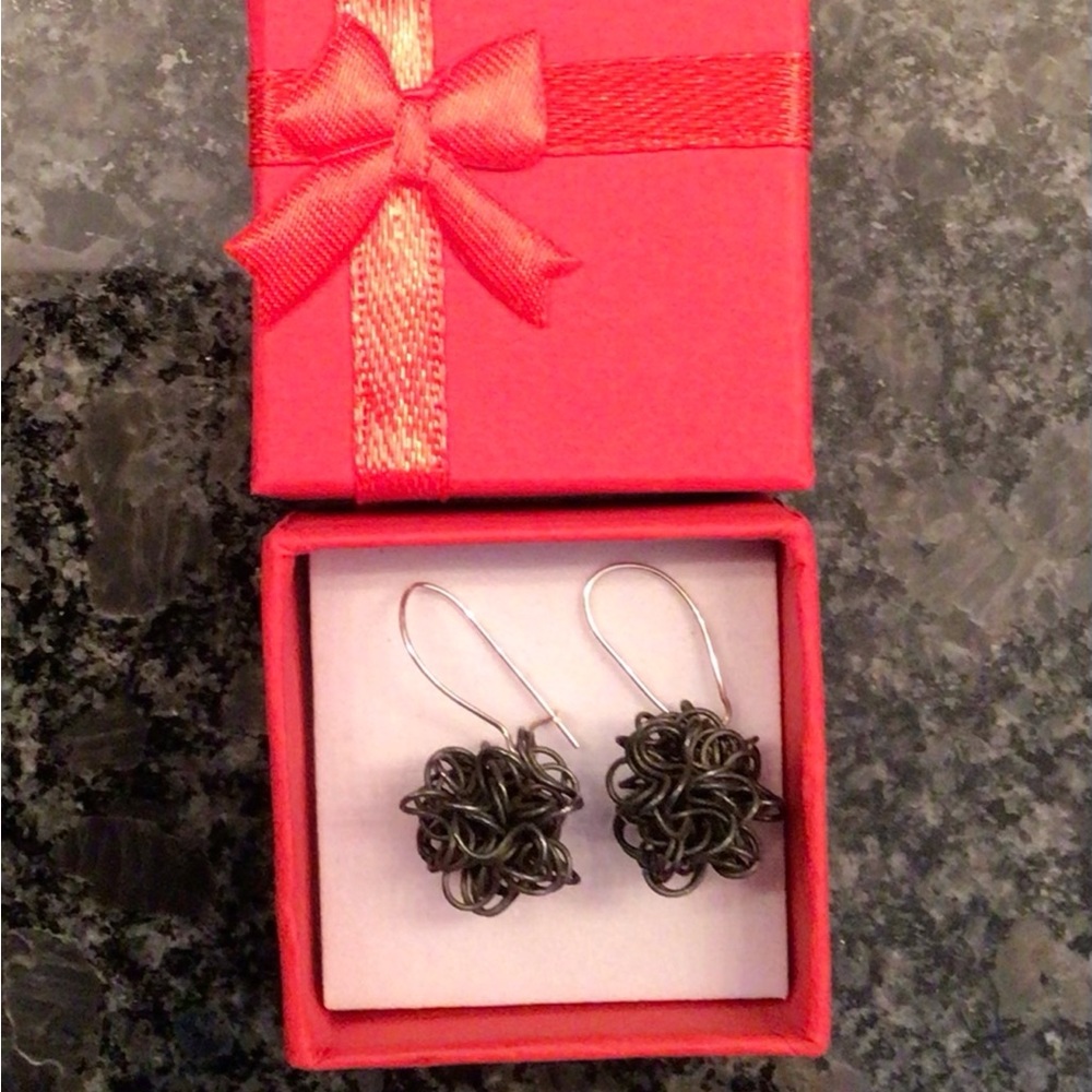 Modern Black Dangling Earrings on silver plated wire clasp